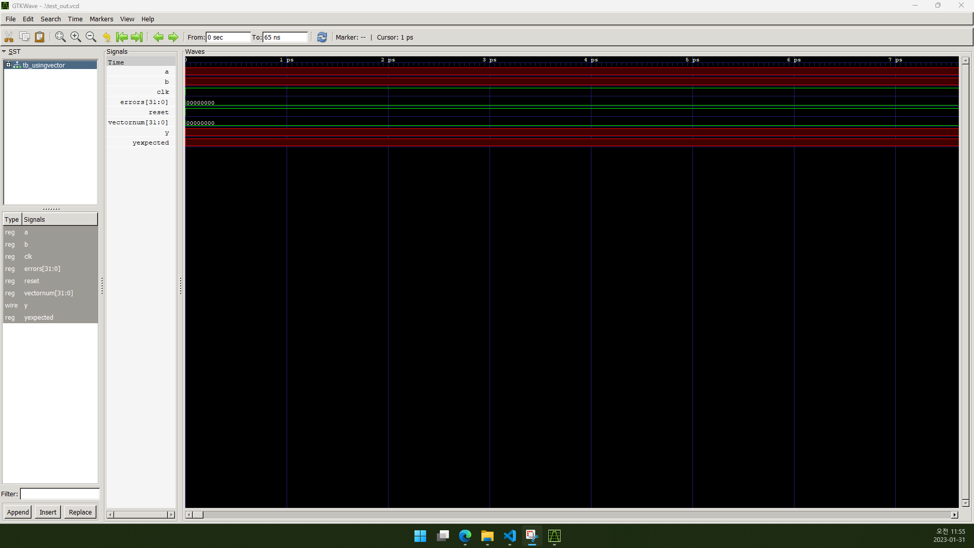 GTKWave에 waveform 나타남