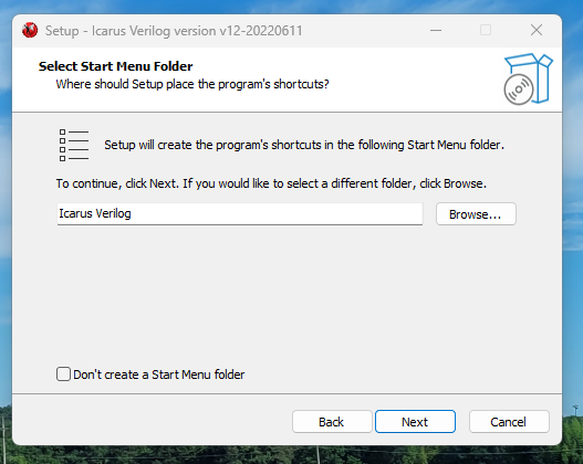 Select Start Menu Folder