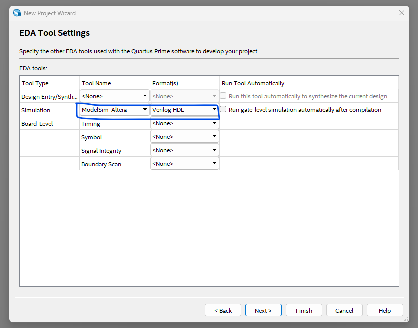 EDA Tool Settings