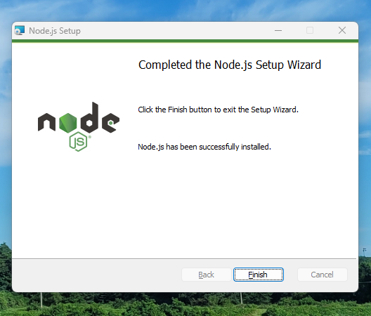 Completed the Node.js Setup Wizard