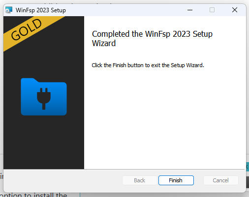 Completed the WinFsp 2023 Setup Wizard