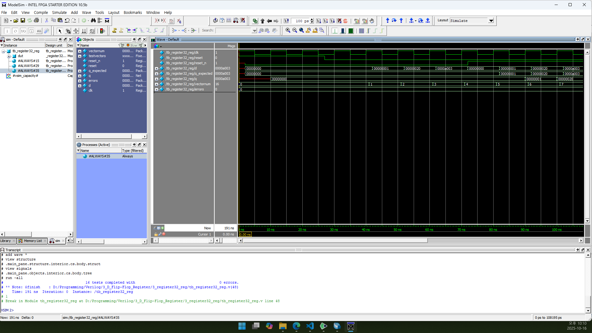_register32_reg RTL Simulation