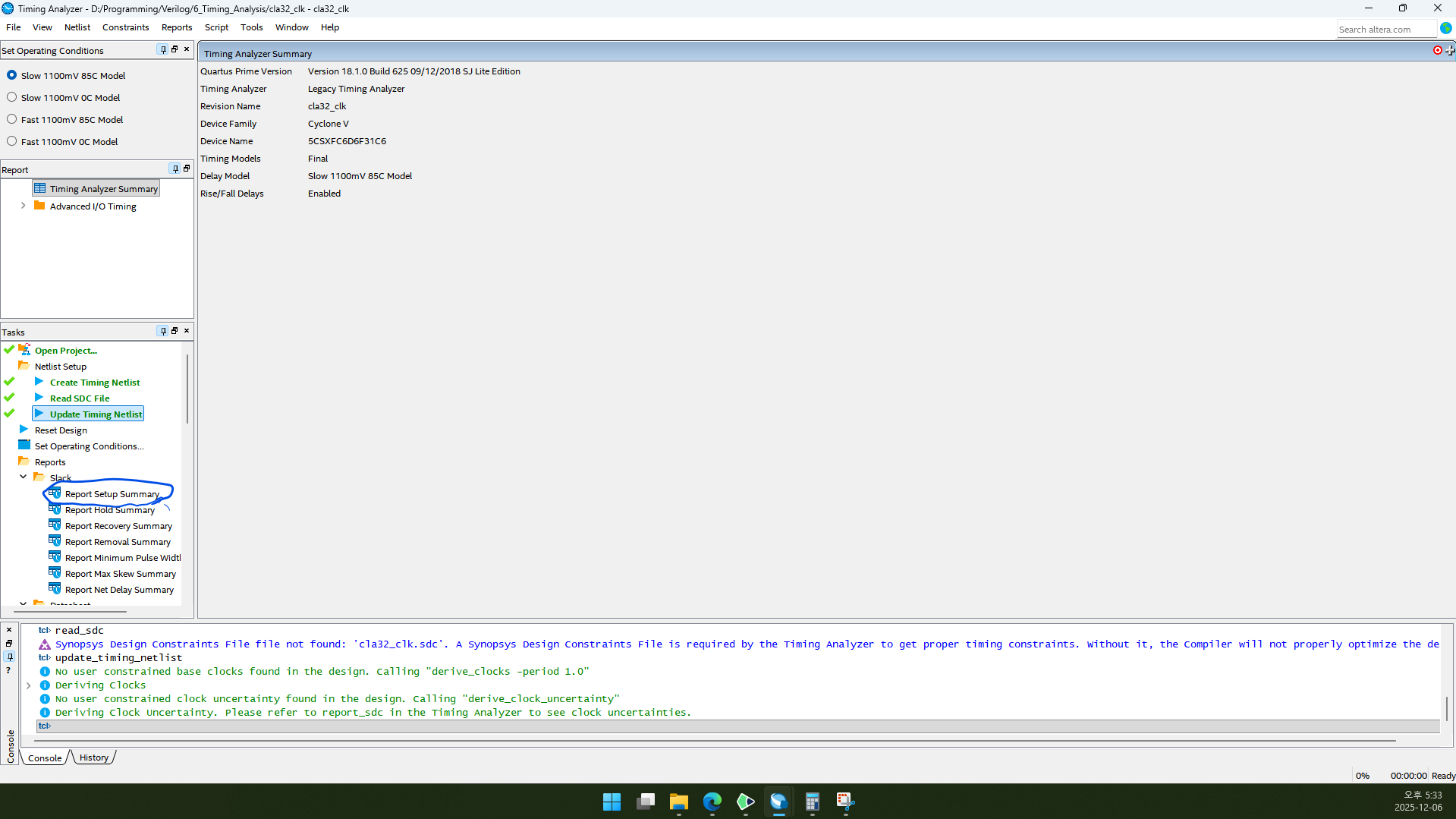 Timing Analyzer Summary