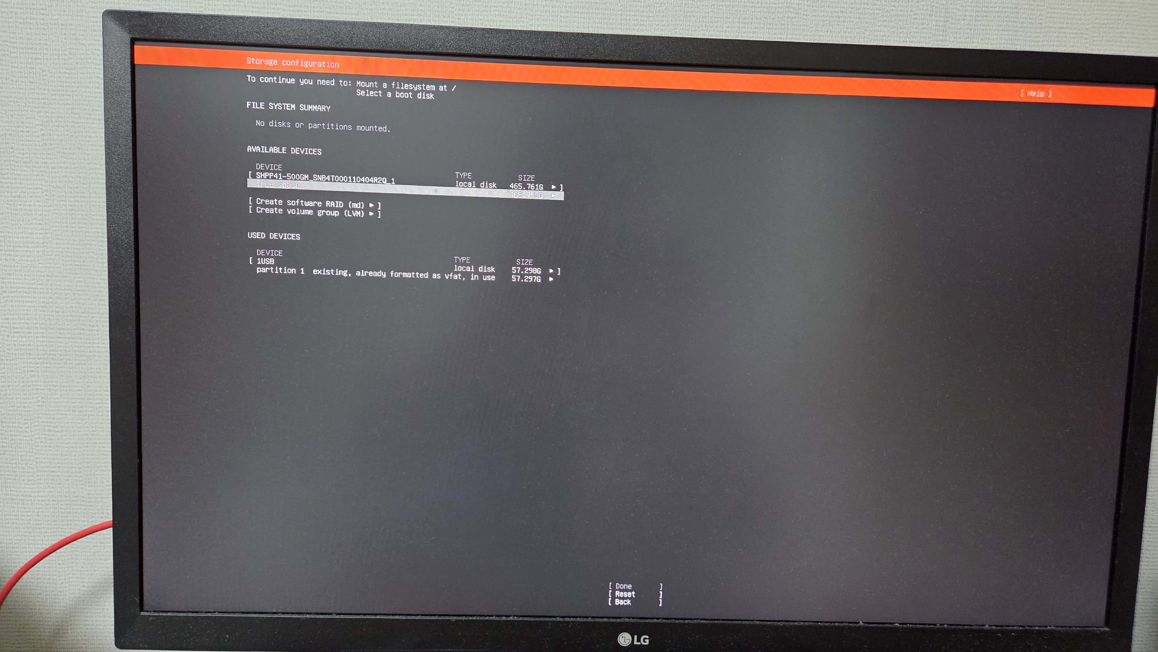 Storage configuration(free space 465.759G)