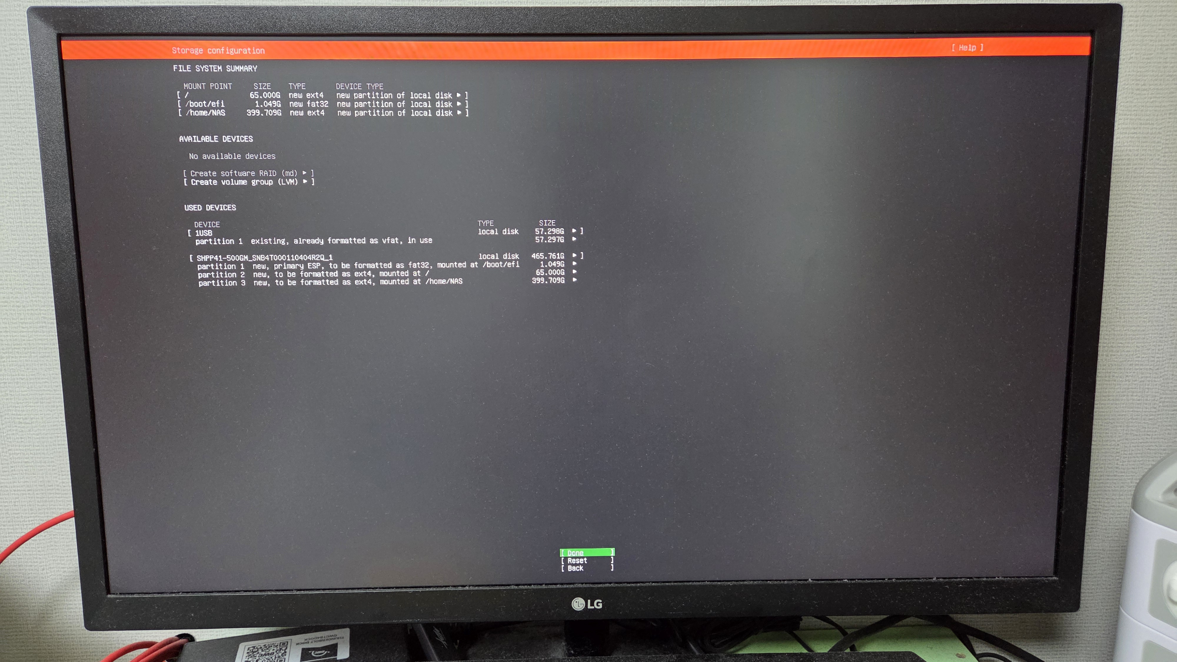 Storage configuration(No available devices)