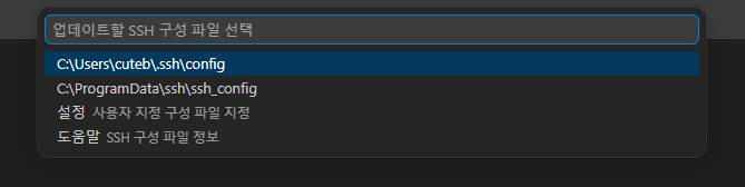 업데이트할 SSH 구성 파일 선택